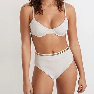 NWT Madewell Bikini Set Cream Stripe Retro Yellow Size Medium High Waisted